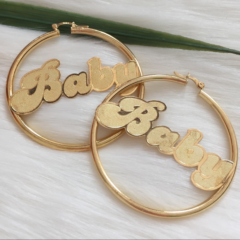 BABY Round Hoop Earrings-14K Gold Filled Nameplate